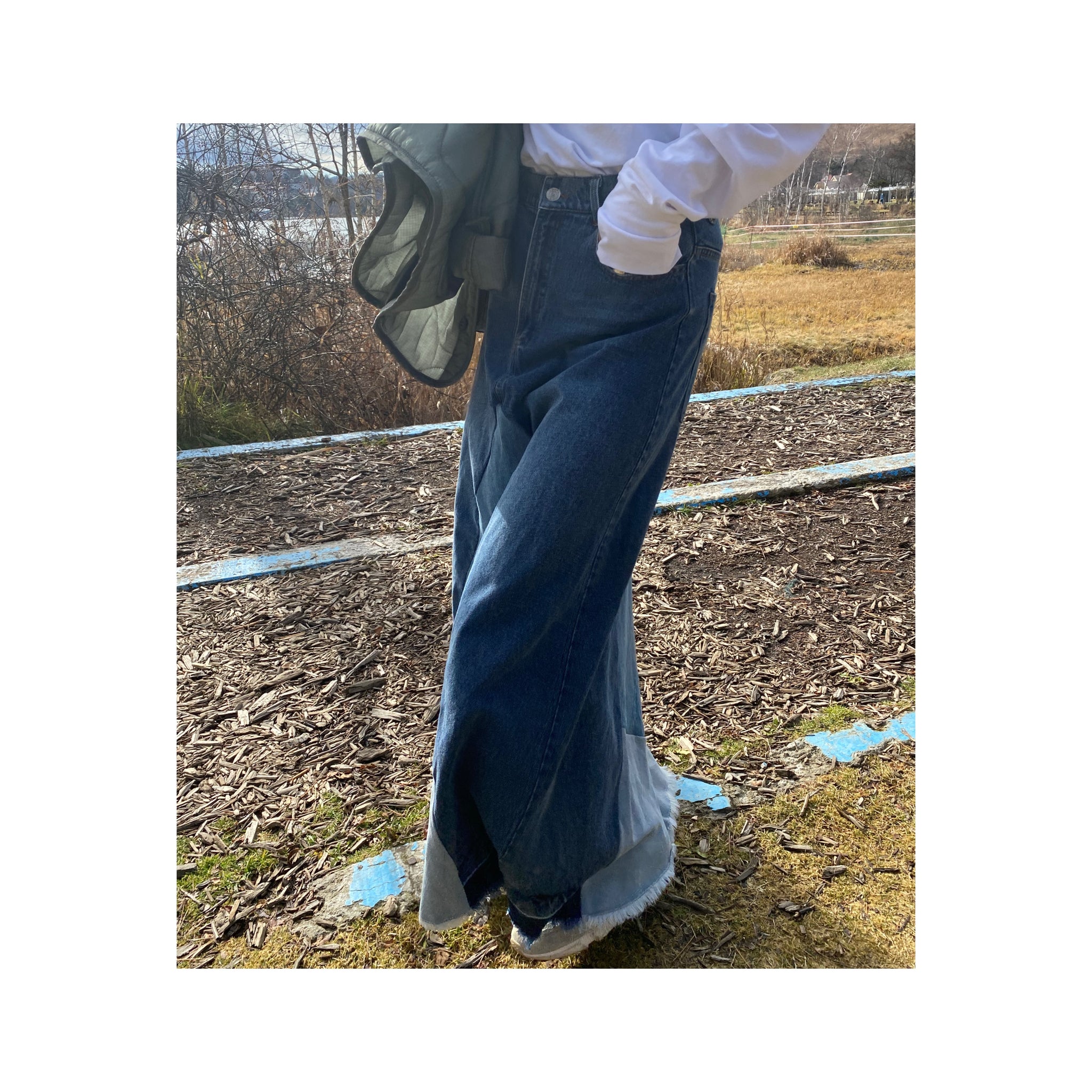 frin denim skirt