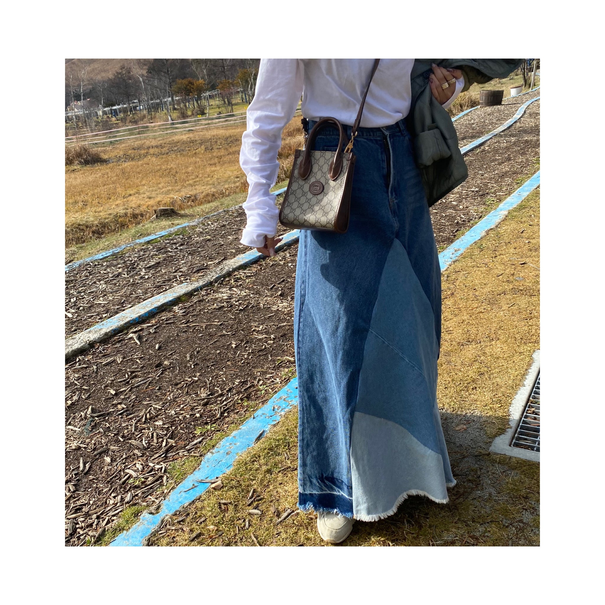 frin denim skirt