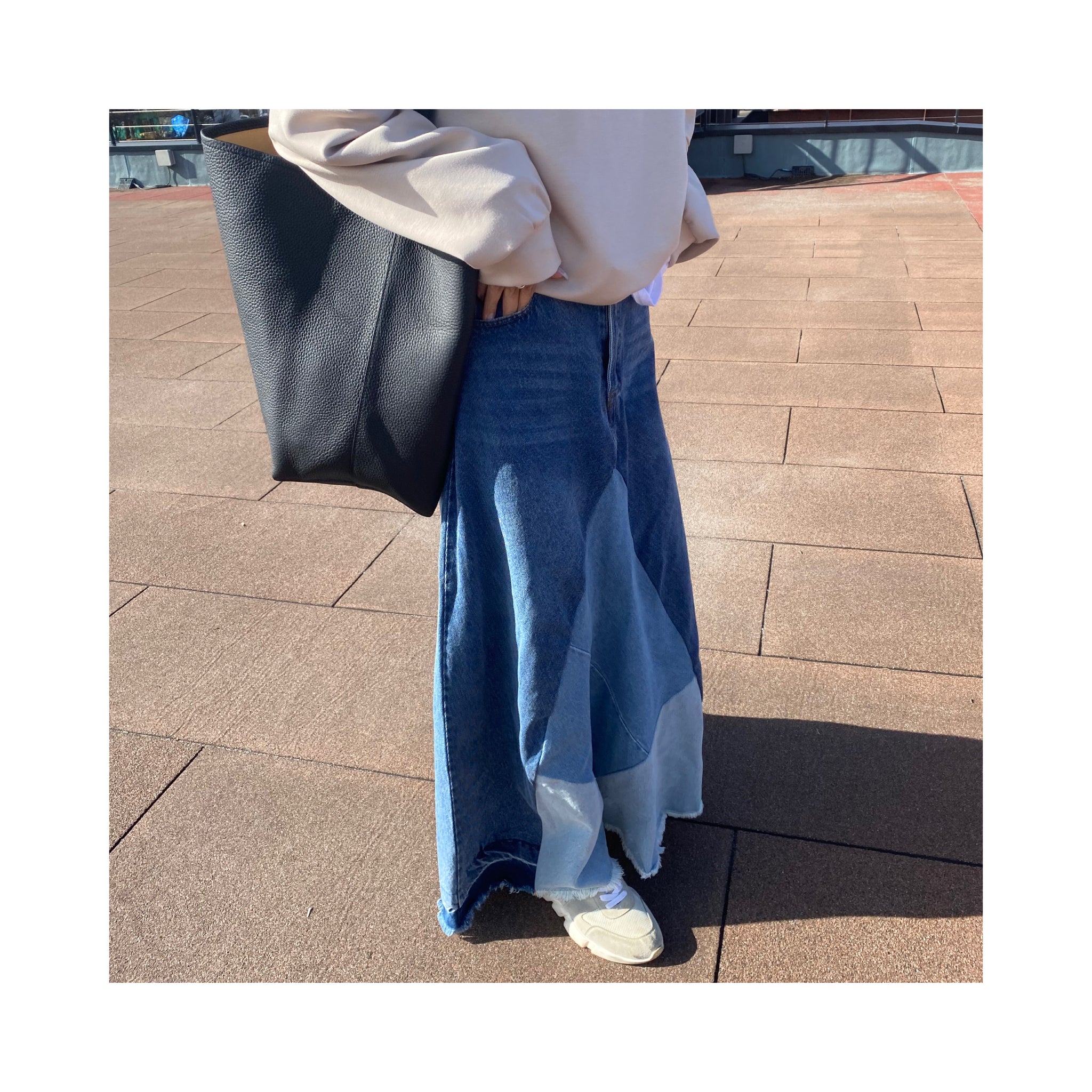 frin denim skirt