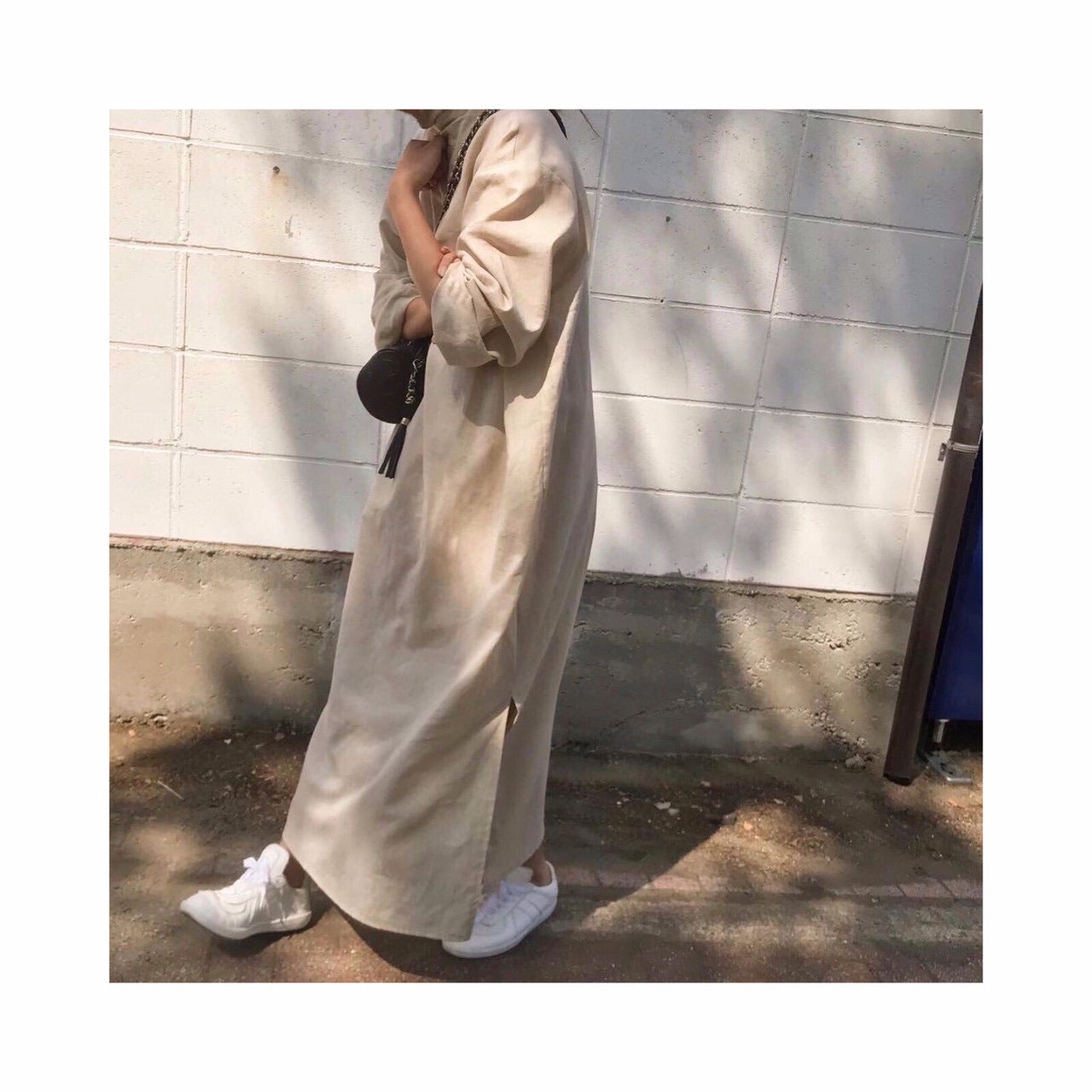 ORIGINAL linen long highneck shirtop