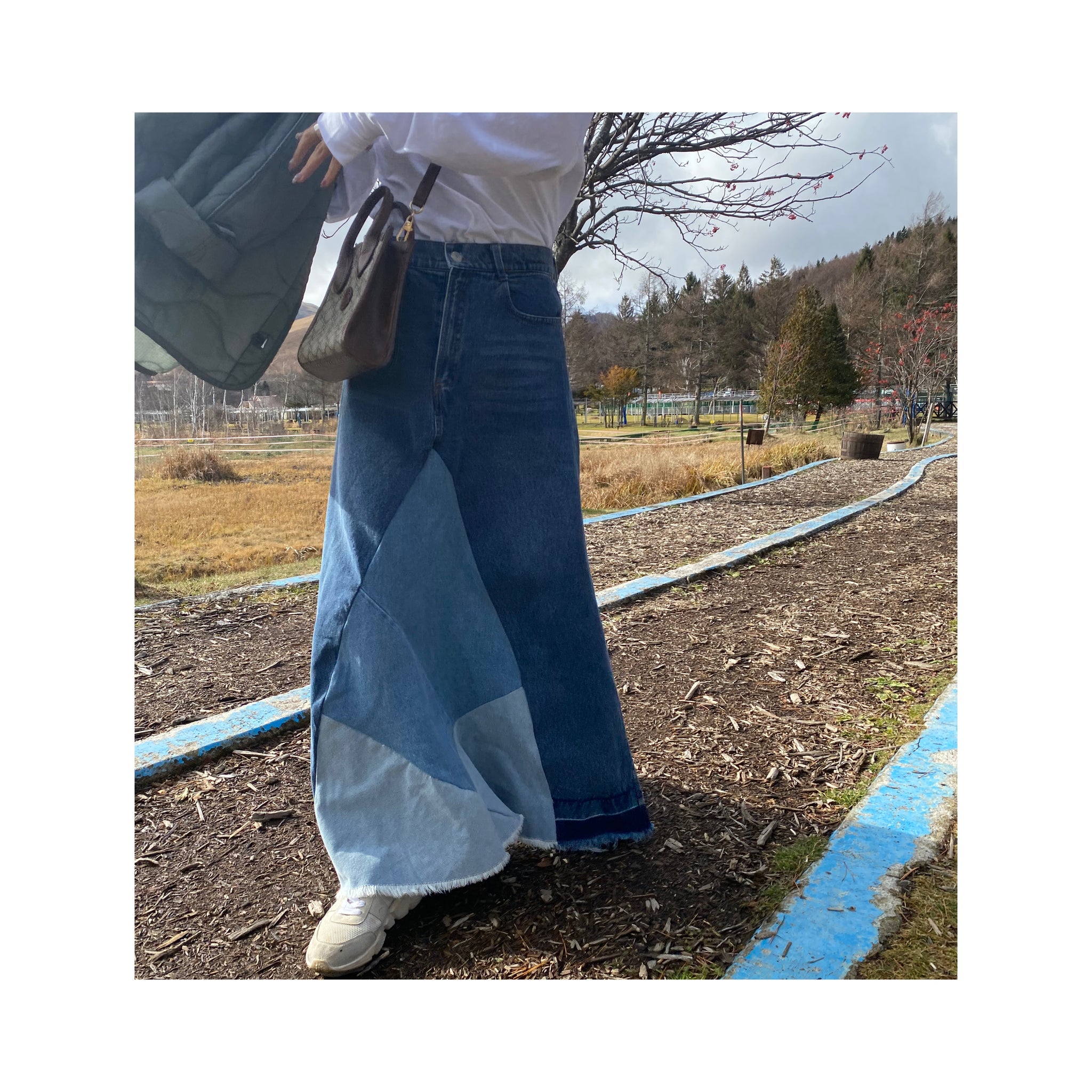 frin denim skirt