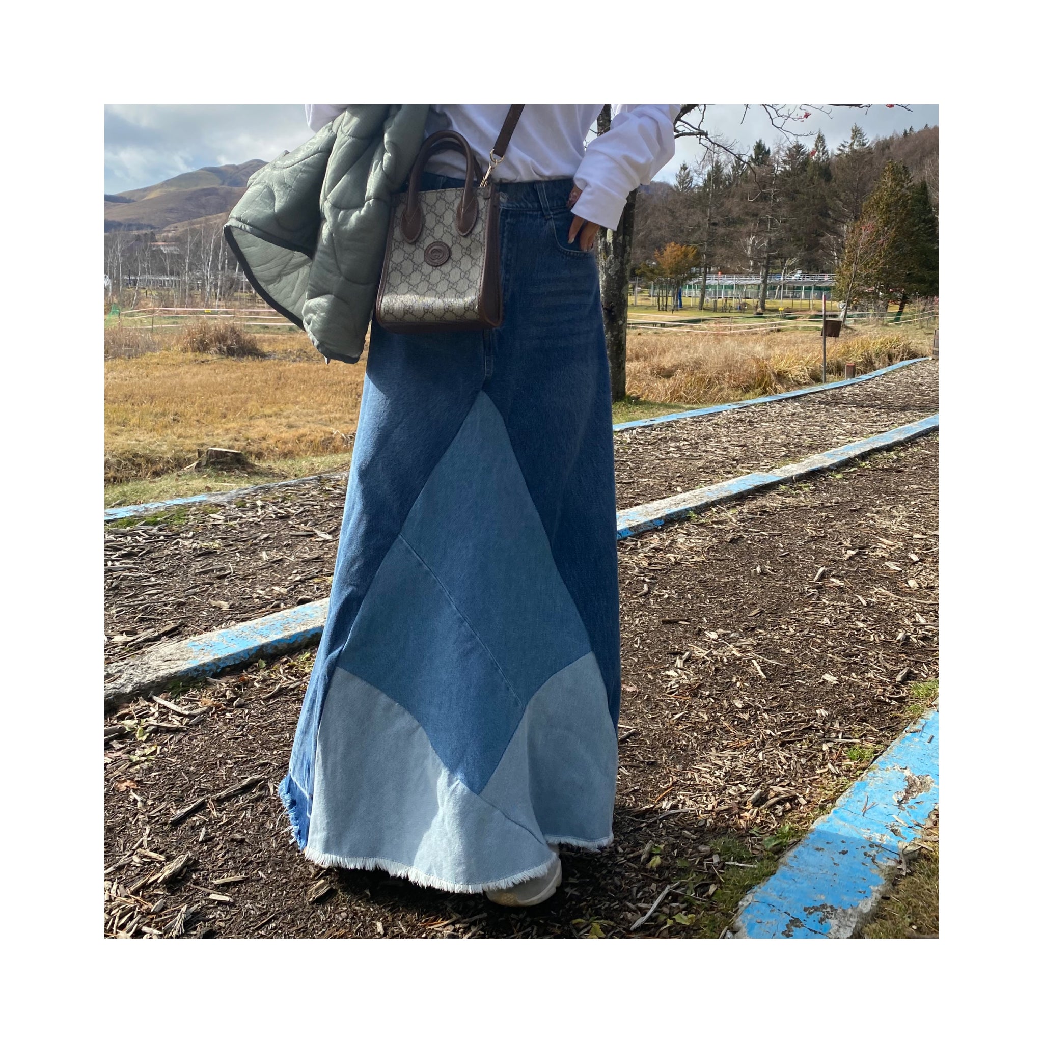 frin denim skirt