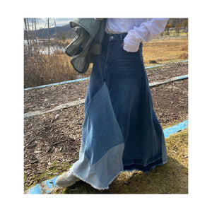 frin denim skirt