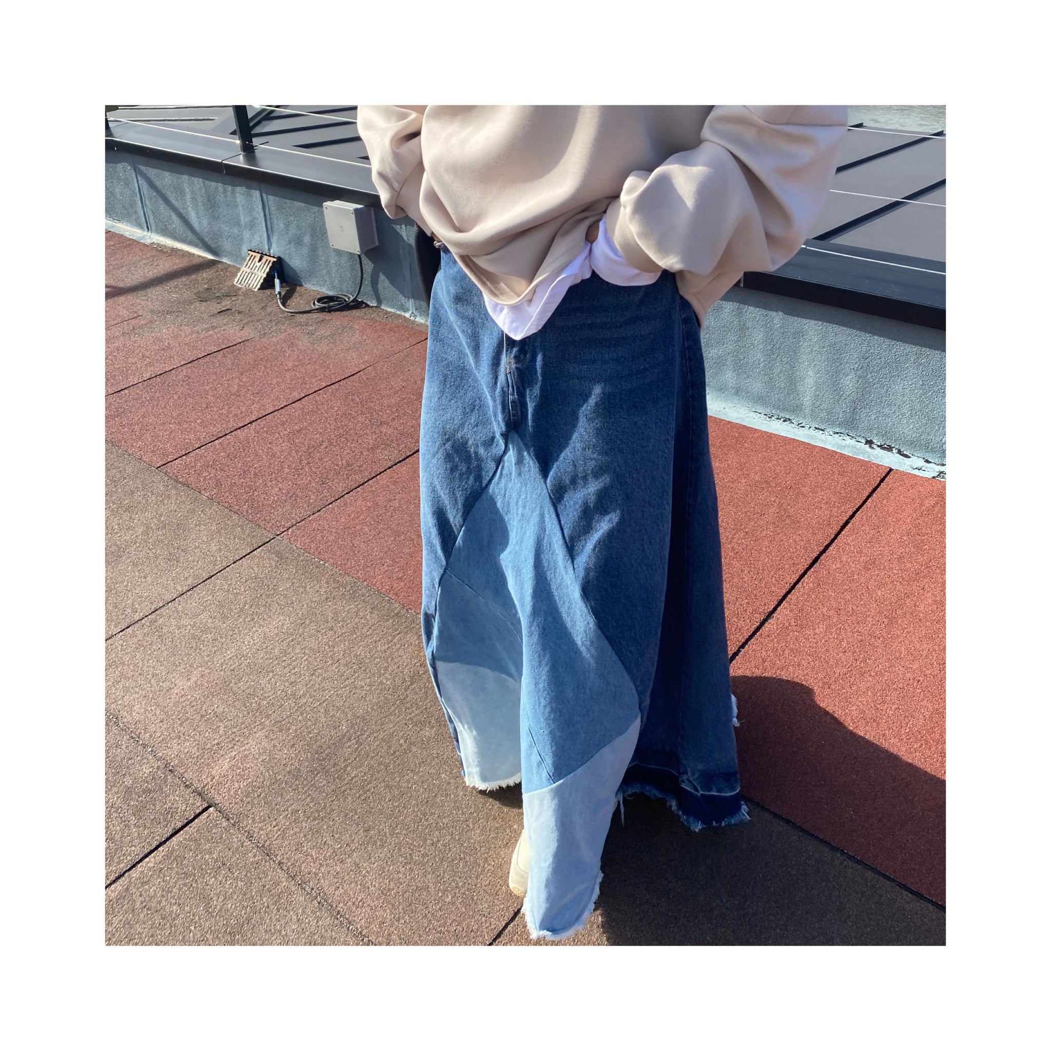 frin denim skirt