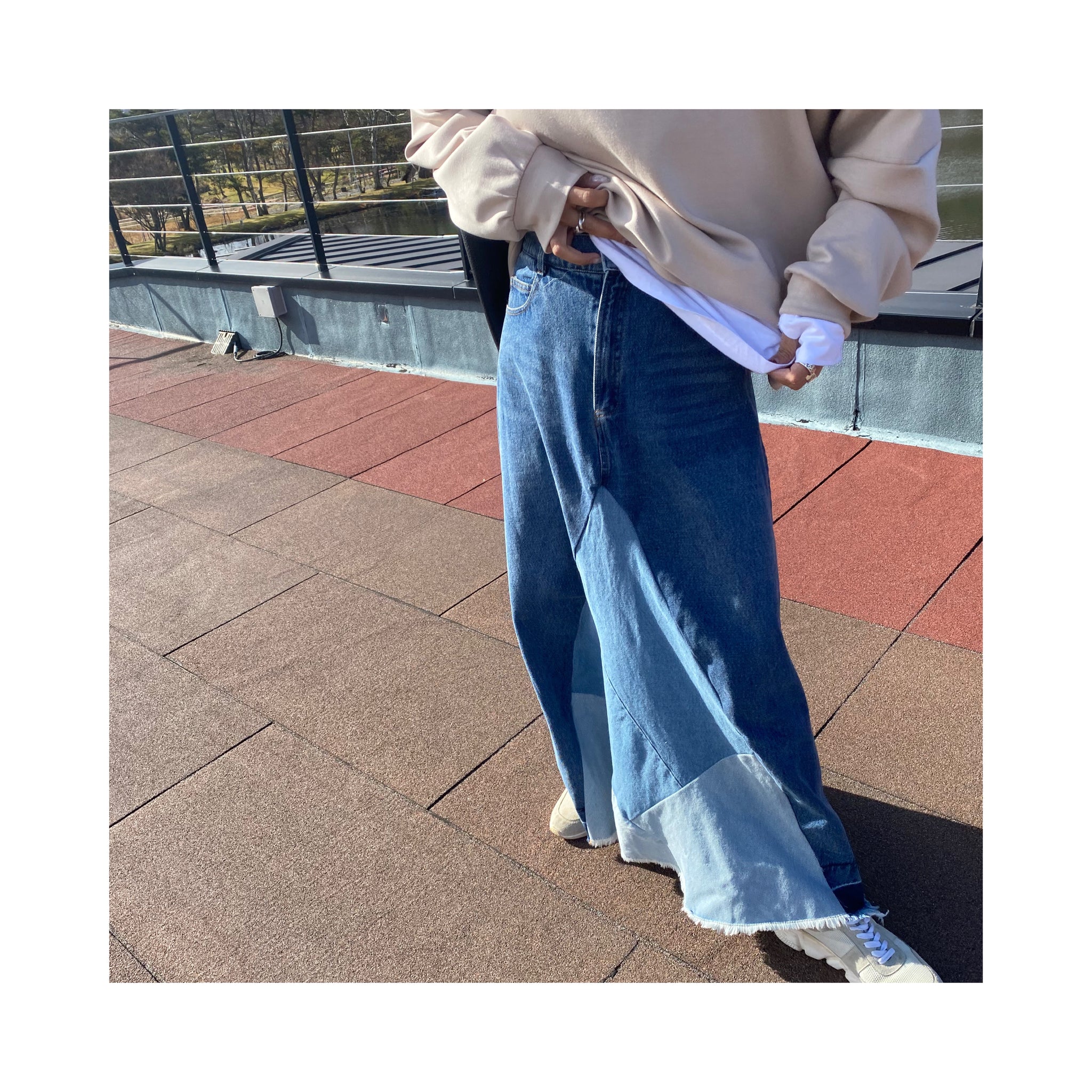 frin denim skirt