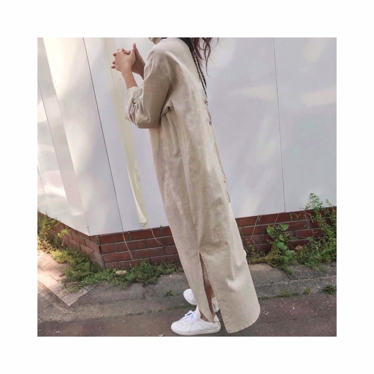 ORIGINAL linen long highneck shirtop