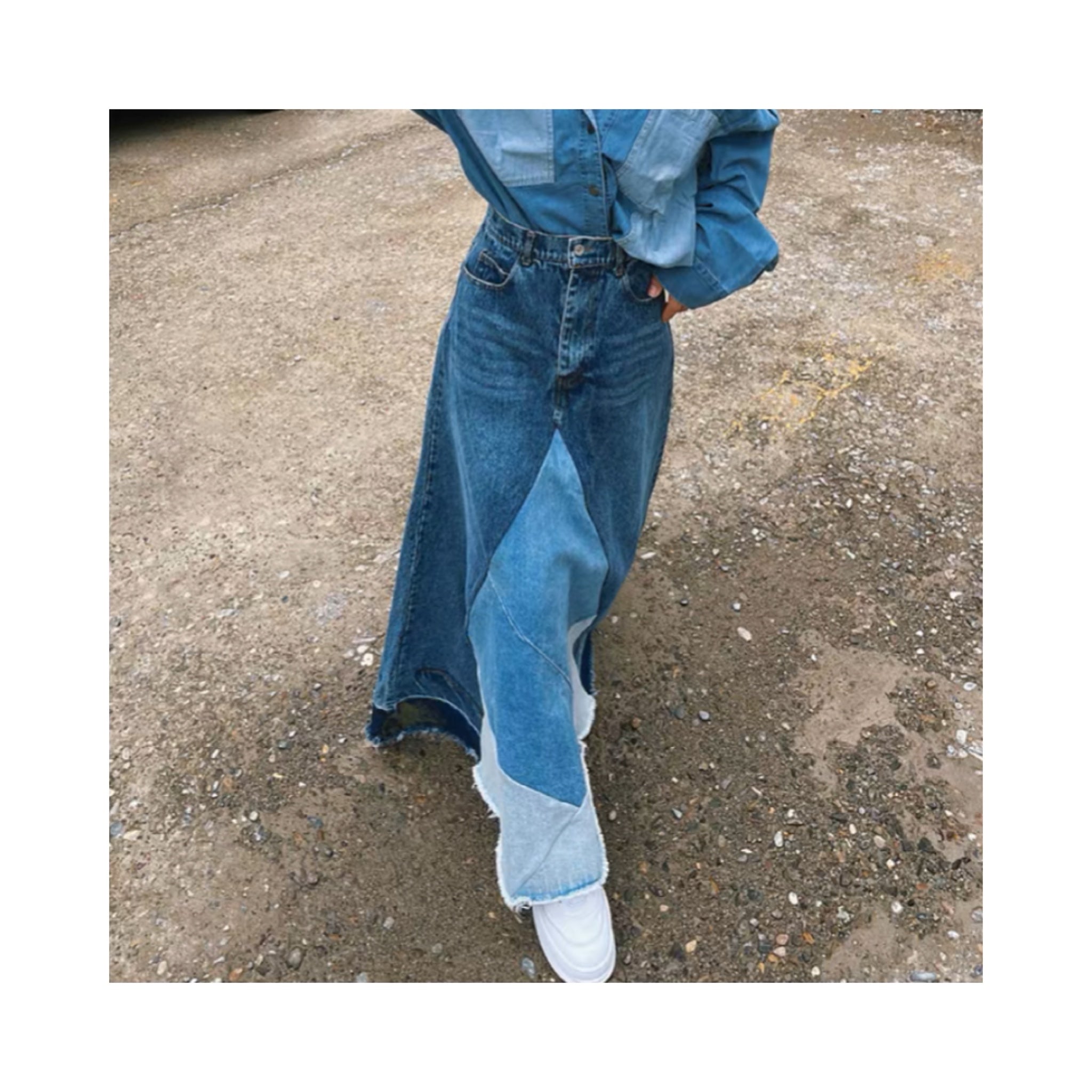 frin denim skirt